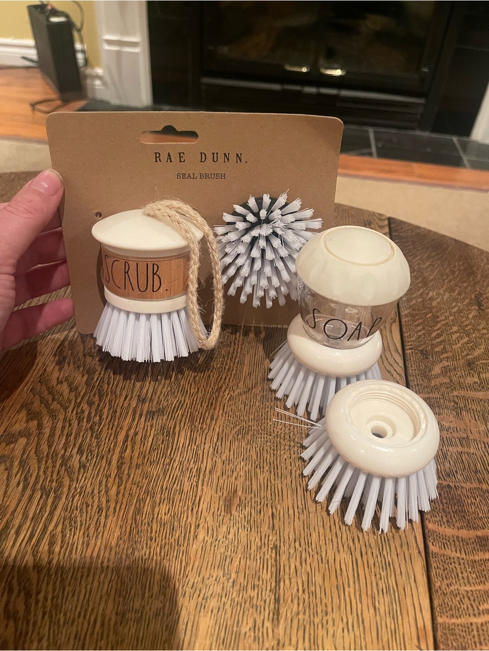Rae Dunn Cream & White Scrub Brush Set